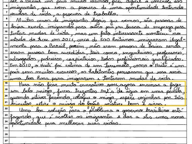 Redação com receita do macarrão instantâneo recebeu nota 560 no Enem (Foto: Reprodução/Facebook)