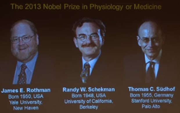 Apresentação dos vencedores de 2013 do Nobel de Medicina ou Fisiologia (Foto: Reprodução/Youtube/Thenobelprize)