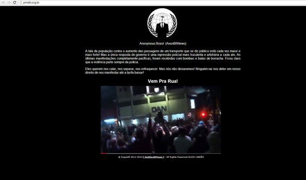 Site do PMDB é invadido por integrantes do movimento Anonymous. (Foto: Reprodução)