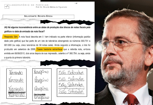 LETRA O candidato Fernando Peregrino e a perícia encomendada  por ÉPOCA sobre suas notas de campanha. Postos diferentes, a  mesma caligrafia (Foto: Gabriel de Paiva/Ag. O Globo)